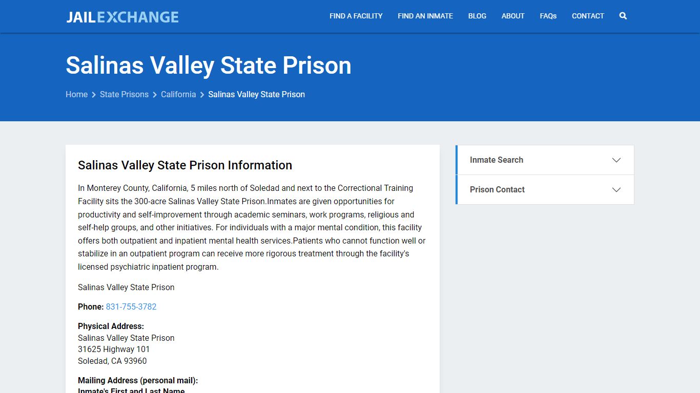 Salinas Valley State Prison Inmate Search, CA - Jail Exchange